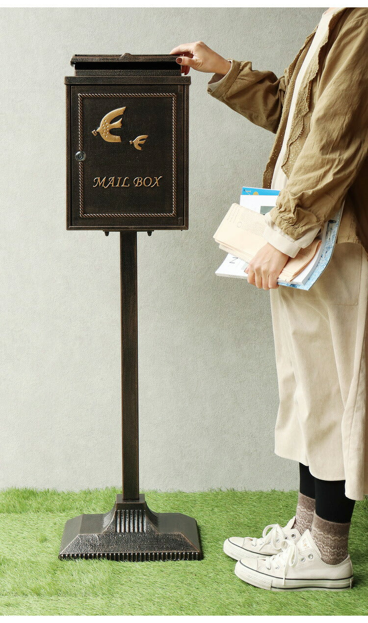 鋳物 スタンドポスト鳥 小鳥 郵便ポスト 郵便受け 新聞受け メールボックス ポスト 玄関 工事不要 アンティーク 投函可能 おしゃれ 北欧 ヴィンテージ レトロ シンプル かわいい(代引不可)