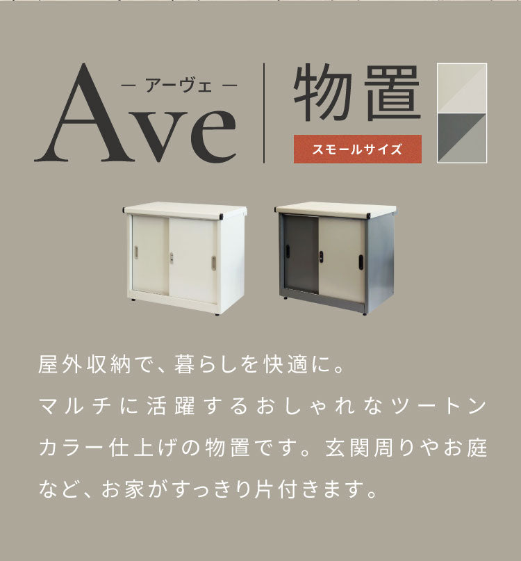 物置 Ave スモール 存在感 幅80.5cm コンパクトサイズ 収容力 収納力 可動棚板 高さ調整可能 20段階 スライド扉 鍵付き 盗難防止 水穴付き 転倒防止設計 錆びにくい ガルバナイズド加工(代引不可)