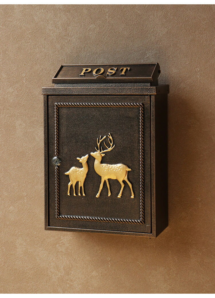 壁掛けポスト 鋳物製 鹿 郵便ポスト アンティーク風 鋳物 A4サイズ レターパック 大きめ 大容量 横開き扉 鋳造加工 ブロンズ グリーン ブラウン 郵便受け ヴィンテージ シンプル レトロ おしゃれ(代引不可)