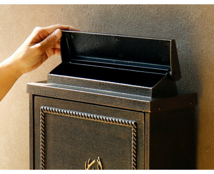 壁掛けポスト 鋳物製 鹿 郵便ポスト アンティーク風 鋳物 A4サイズ レターパック 大きめ 大容量 横開き扉 鋳造加工 ブロンズ グリーン ブラウン 郵便受け ヴィンテージ シンプル レトロ おしゃれ(代引不可)