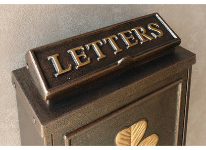 壁掛けポスト 鋳物製 クローバー 郵便ポスト アンティーク風 鋳物 A4サイズ レターパック 大きめ 大容量 横開き扉 鋳造加工 ブロンズ グリーン ブラウン 郵便受け ヴィンテージ シンプル(代引不可)