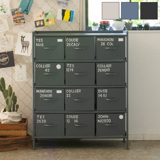 縦型チェスト 幅85cm スチールチェスト 12杯引き出し付き 収納棚 箪笥 タンス アイアンチェスト ペイント ハンドメイド レトロ おしゃれ 北欧 ienowa イエノア(代引不可)