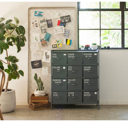 縦型チェスト 幅85cm スチールチェスト 12杯引き出し付き 収納棚 箪笥 タンス アイアンチェスト ペイント ハンドメイド レトロ おしゃれ 北欧 ienowa イエノア(代引不可)