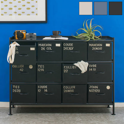 横型チェスト 幅111cm スチールチェスト 12杯引き出し付き 収納棚 箪笥 タンス アイアンチェスト ペイント ハンドメイド レトロ おしゃれ 北欧 ienowa イエノア(代引不可)