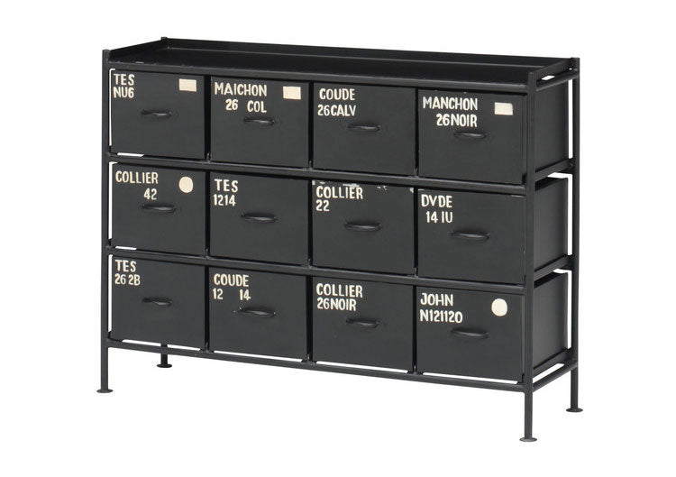 横型チェスト 幅111cm スチールチェスト 12杯引き出し付き 収納棚 箪笥 タンス アイアンチェスト ペイント ハンドメイド レトロ おしゃれ 北欧 ienowa イエノア(代引不可)