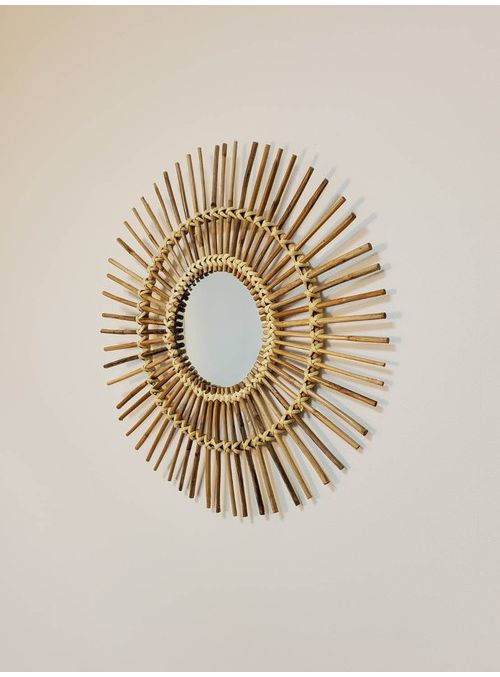 ウォールミラー ラタン 幅63cm 玄関 廊下 飾り おしゃれ 北欧 鏡 壁掛け 丸型 円形 洗面鏡 アンティーク調 モダン シンプル 新生活 一人暮らし(代引不可)