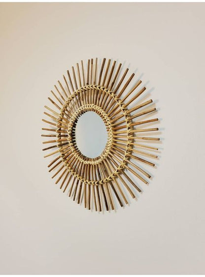 ウォールミラー ラタン 幅63cm 玄関 廊下 飾り おしゃれ 北欧 鏡 壁掛け 丸型 円形 洗面鏡 アンティーク調 モダン シンプル 新生活 一人暮らし(代引不可)