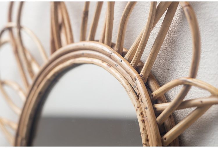 ウォールミラー ラタン 幅57cm 玄関 廊下 飾り おしゃれ 北欧 鏡 壁掛け 丸型 円形 洗面鏡 アンティーク調 モダン シンプル 新生活 一人暮らし(代引不可)