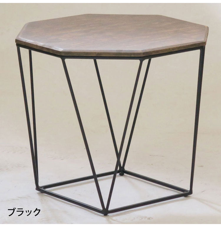 サイドテーブル 幅46cm ナイトテーブル 八角形 おしゃれ 北欧 ヴィンテージ アンティーク アイアン マンゴー材 ベッドサイド ソファサイド ienowa イエノア(代引不可)