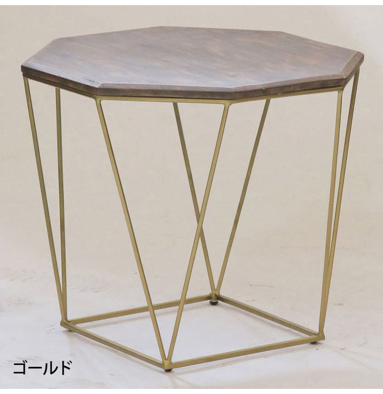 サイドテーブル 幅46cm ナイトテーブル 八角形 おしゃれ 北欧 ヴィンテージ アンティーク アイアン マンゴー材 ベッドサイド ソファサイド ienowa イエノア(代引不可)