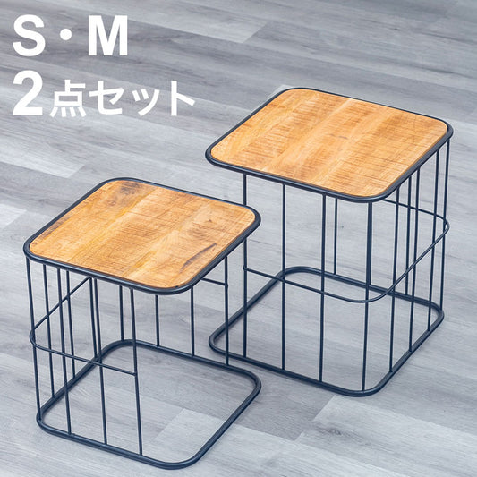 サイドテーブル S・M2点セット ナイトテーブル 天然木 アイアン シンプル ヴィンテージ おしゃれ 北欧 シンプル コンパクト新生活 一人暮らし(代引不可)