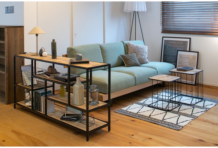 サイドテーブル S・M2点セット ナイトテーブル 天然木 アイアン シンプル ヴィンテージ おしゃれ 北欧 シンプル コンパクト新生活 一人暮らし(代引不可)