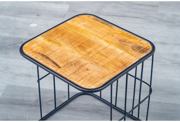 サイドテーブル S・M2点セット ナイトテーブル 天然木 アイアン シンプル ヴィンテージ おしゃれ 北欧 シンプル コンパクト新生活 一人暮らし(代引不可)