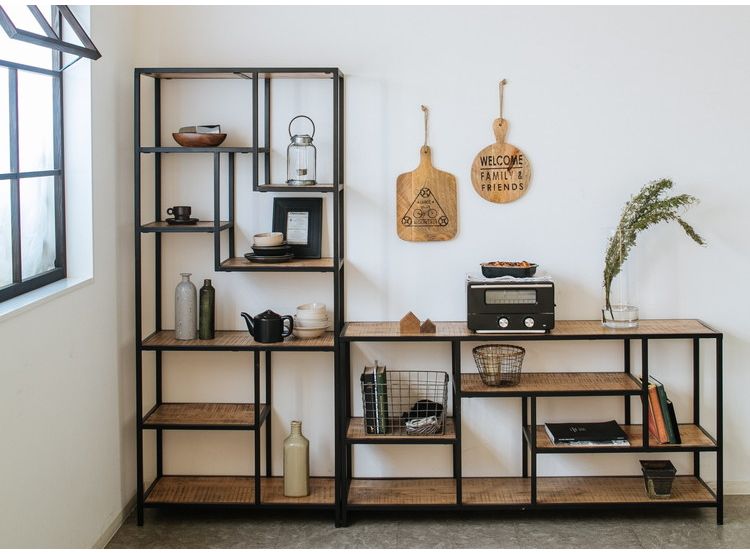 オープンシェルフ 幅80cm ハイシェルフ 天然木 オープンラック フリーラック アイアン おしゃれ 北欧 ディスプレイラック 飾り棚 ヴィンテージ アンティーク インダストリアル 雑貨 小物 収納(代引不可)