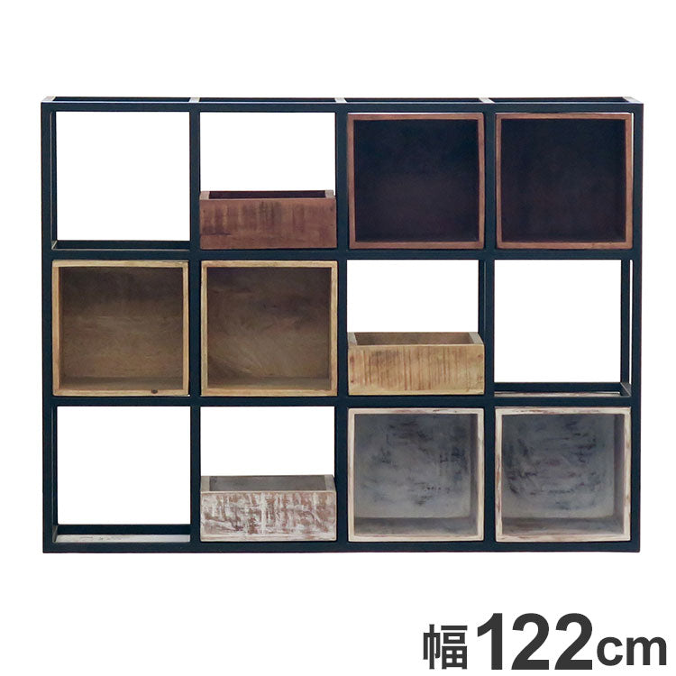 シェルフ 組み合わせ自由 幅122cm ボックス トレー付き 天然木 アイアン スチール おしゃれ 北欧 シンプル ヴィンテージ 飾り棚 雑貨 オープンラック 新生活 一人暮らし(代引不可)