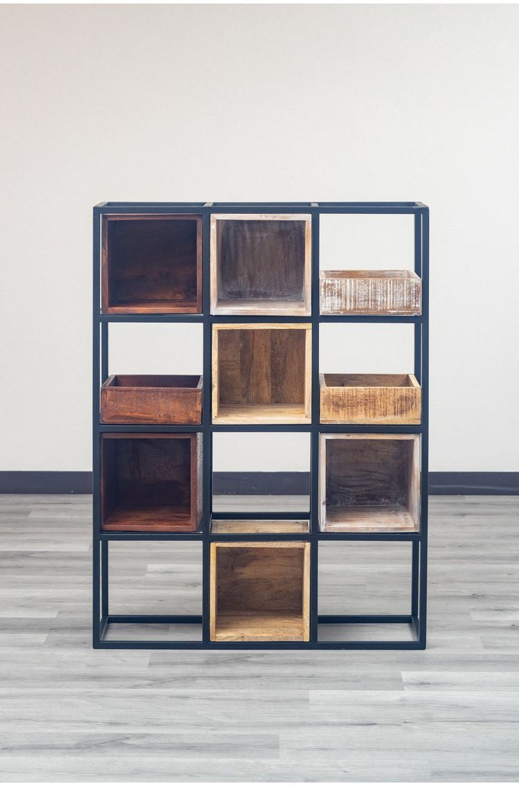 シェルフ 組み合わせ自由 幅122cm ボックス トレー付き 天然木 アイアン スチール おしゃれ 北欧 シンプル ヴィンテージ 飾り棚 雑貨 オープンラック 新生活 一人暮らし(代引不可)