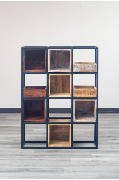 シェルフ 組み合わせ自由 幅122cm ボックス トレー付き 天然木 アイアン スチール おしゃれ 北欧 シンプル ヴィンテージ 飾り棚 雑貨 オープンラック 新生活 一人暮らし(代引不可)