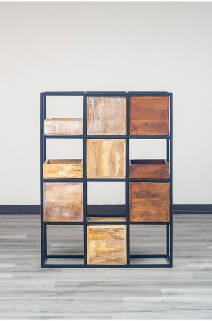 シェルフ 組み合わせ自由 幅122cm ボックス トレー付き 天然木 アイアン スチール おしゃれ 北欧 シンプル ヴィンテージ 飾り棚 雑貨 オープンラック 新生活 一人暮らし(代引不可)