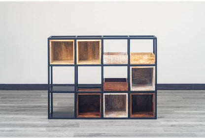 シェルフ 組み合わせ自由 幅122cm ボックス トレー付き 天然木 アイアン スチール おしゃれ 北欧 シンプル ヴィンテージ 飾り棚 雑貨 オープンラック 新生活 一人暮らし(代引不可)