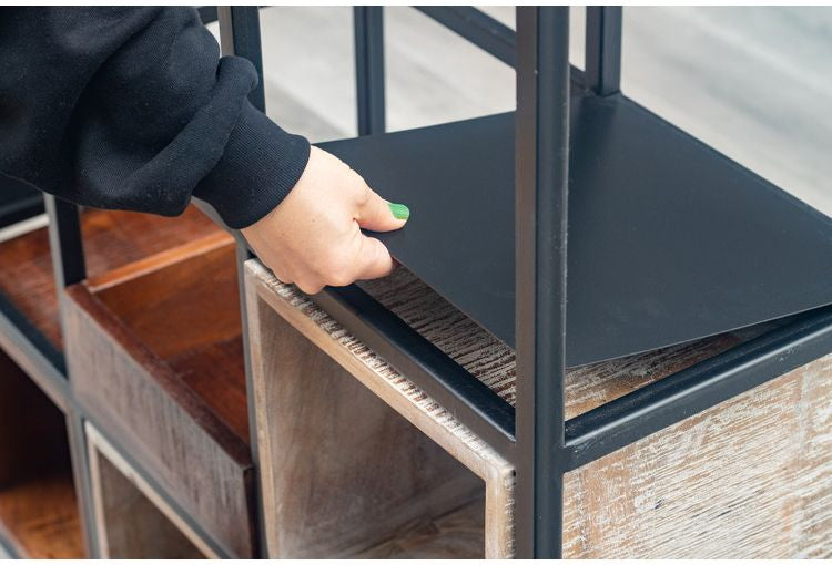 シェルフ 組み合わせ自由 幅122cm ボックス トレー付き 天然木 アイアン スチール おしゃれ 北欧 シンプル ヴィンテージ 飾り棚 雑貨 オープンラック 新生活 一人暮らし(代引不可)