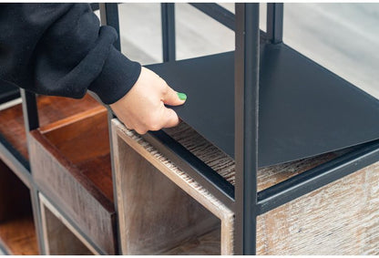 シェルフ 組み合わせ自由 幅122cm ボックス トレー付き 天然木 アイアン スチール おしゃれ 北欧 シンプル ヴィンテージ 飾り棚 雑貨 オープンラック 新生活 一人暮らし(代引不可)