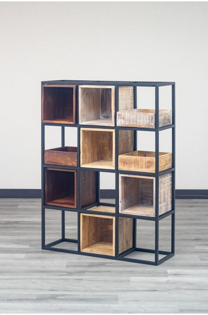 シェルフ 組み合わせ自由 幅122cm ボックス トレー付き 天然木 アイアン スチール おしゃれ 北欧 シンプル ヴィンテージ 飾り棚 雑貨 オープンラック 新生活 一人暮らし(代引不可)