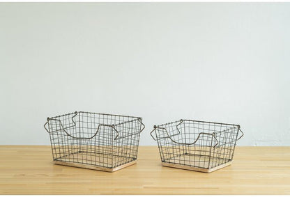 アンティーク調 ワイヤーバスケット Lサイズ シンプル スチール おしゃれ 北欧 かわいい 底板 天然木使用 一人暮らし 雑貨 雑貨入れ 収納(代引不可)