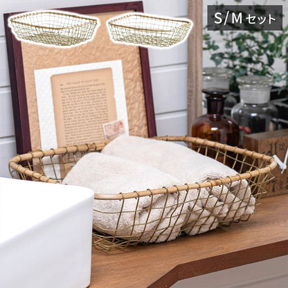 レクタングルシャロートレーS・M セット 2個セット ワイヤーバスケット レトロ おしゃれ バスケット 便利 収納 カゴ(代引不可)