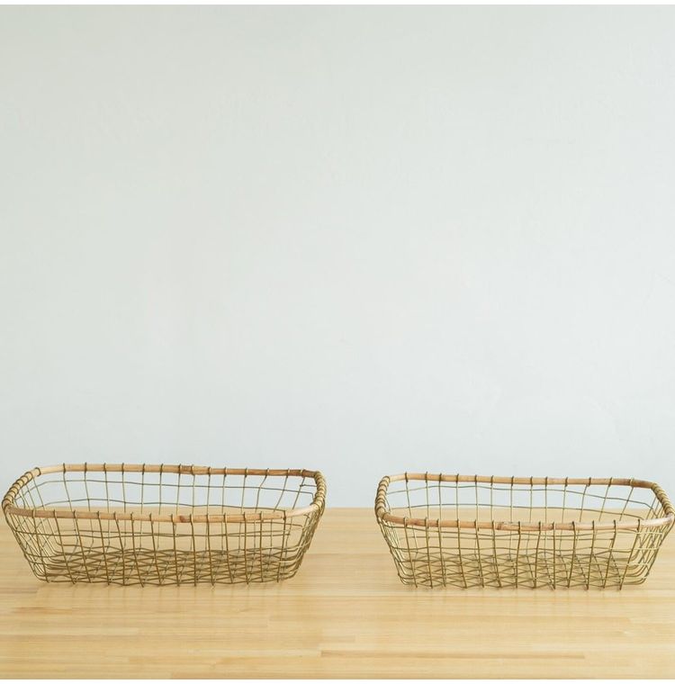 レクタングルシャロートレーS・M セット 2個セット ワイヤーバスケット レトロ おしゃれ バスケット 便利 収納 カゴ(代引不可)