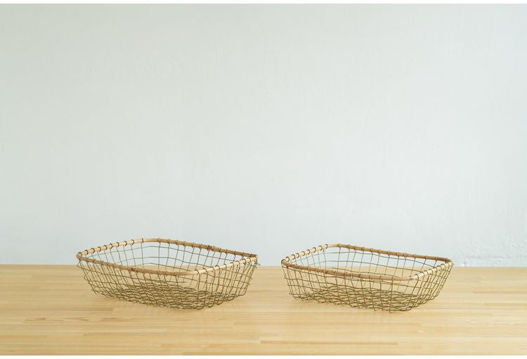 スチールトレー S・Lサイズ2点セット シンプル 収納 洗面台 ベッド下 カゴ ワイヤー アイアン おしゃれ かわいい レトロ 一人暮らし 雑貨(代引不可)