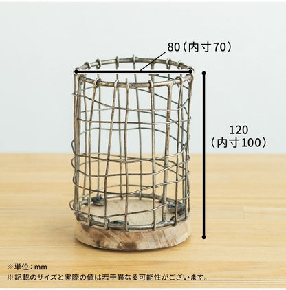 アンティーク調 ペンホルダー ペン立て ワイヤー 天然木 シンプル おしゃれ かわいい 北欧 新生活 書斎 子ども部屋 リビング(代引不可)