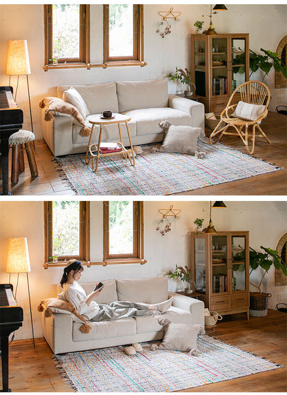 3人掛け ローソファ 幅195cm コットン100%帆布生地 羽毛 木脚 完成品 おしゃれ 北欧 シンプル 3人用 2人用 2人掛け 新生活 一人暮らし(代引不可)