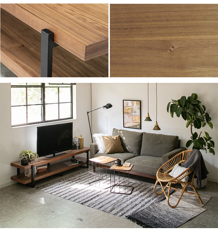 テレビ台 幅180cm ローボード 天然木 オイル仕上げ スチール テレビボード オープン収納 おしゃれ 北欧 シンプル 新生活 一人暮らし(代引不可)