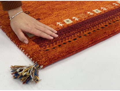 ラグ 90×130cm オレンジ 赤 ウール コットン 天然素材 オールシーズン シンプル おしゃれ 北欧 絨毯 カーペット マット リビングマット 新生活 一人暮らし(代引不可)