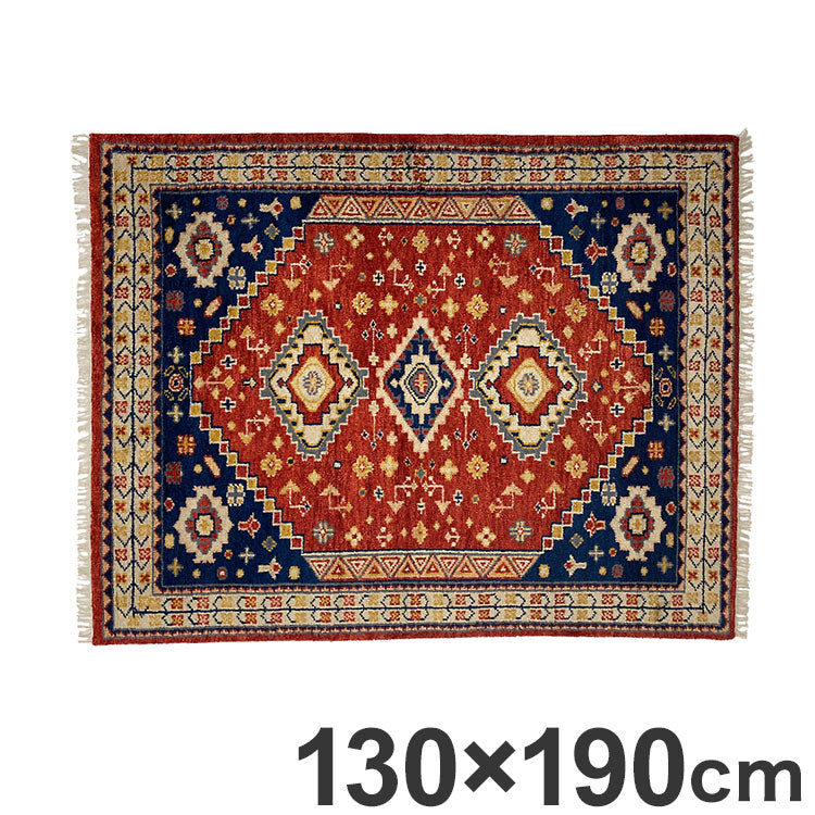 ラグ 130×190cm トライバル 部族絨毯風 ウール コットン 天然素材 オールシーズン シンプル おしゃれ 北欧 絨毯 カーペット マット リビングマット 新生活 一人暮らし(代引不可)