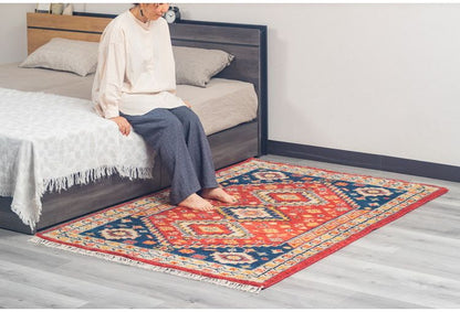 ラグ 130×190cm トライバル 部族絨毯風 ウール コットン 天然素材 オールシーズン シンプル おしゃれ 北欧 絨毯 カーペット マット リビングマット 新生活 一人暮らし(代引不可)