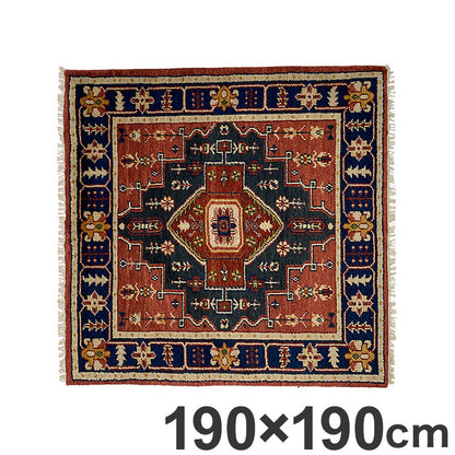 ラグ 190×190cm 柄 トライバル 部族絨毯風 ウール コットン 天然素材 オールシーズン シンプル おしゃれ 北欧 絨毯 カーペット マット リビングマット 新生活 一人暮らし(代引不可)