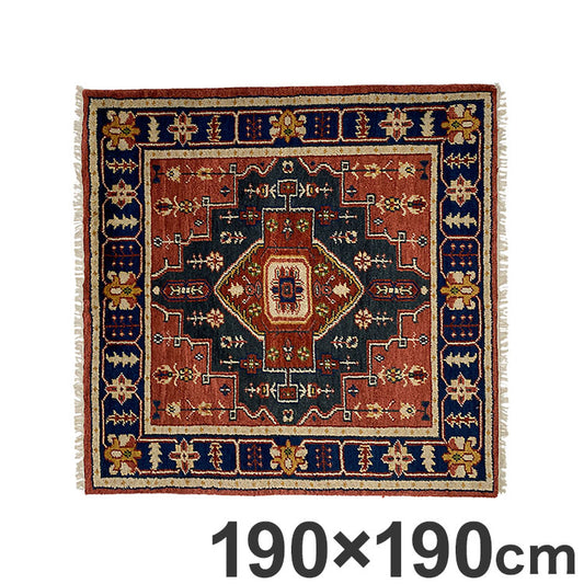 ラグ 190×190cm 柄 トライバル 部族絨毯風 ウール コットン 天然素材 オールシーズン シンプル おしゃれ 北欧 絨毯 カーペット マット リビングマット 新生活 一人暮らし(代引不可)