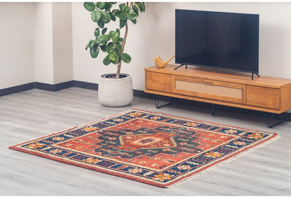 ラグ 190×190cm 柄 トライバル 部族絨毯風 ウール コットン 天然素材 オールシーズン シンプル おしゃれ 北欧 絨毯 カーペット マット リビングマット 新生活 一人暮らし(代引不可)