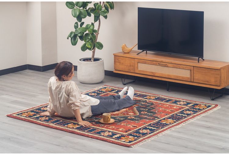 ラグ 190×190cm 柄 トライバル 部族絨毯風 ウール コットン 天然素材 オールシーズン シンプル おしゃれ 北欧 絨毯 カーペット マット リビングマット 新生活 一人暮らし(代引不可)