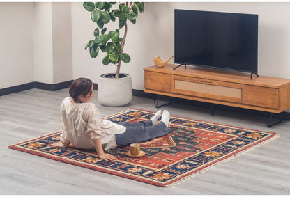 ラグ 190×190cm 柄 トライバル 部族絨毯風 ウール コットン 天然素材 オールシーズン シンプル おしゃれ 北欧 絨毯 カーペット マット リビングマット 新生活 一人暮らし(代引不可)