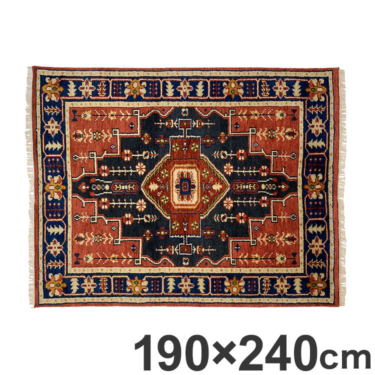 ラグ 190×240cm 柄 トライバル 部族絨毯風 ウール コットン 天然素材 オールシーズン シンプル おしゃれ 北欧 絨毯 カーペット マット リビングマット 新生活 一人暮らし(代引不可)