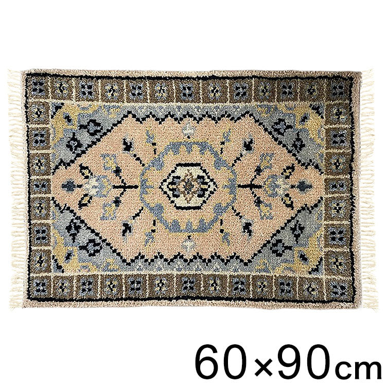 60×90トライバルマットFLOWER インテリア ラグ カーペット ラグマット ラグカーペット リビング 絨毯 玄関マット 玄関 ミニマット(代引不可)