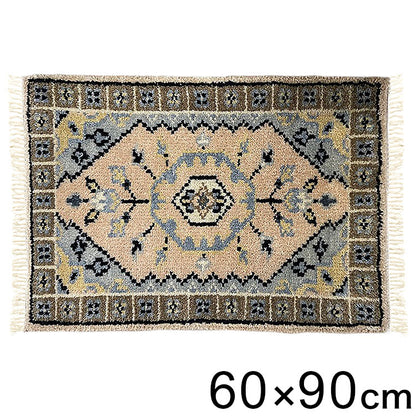 60×90トライバルマットFLOWER インテリア ラグ カーペット ラグマット ラグカーペット リビング 絨毯 玄関マット 玄関 ミニマット(代引不可)