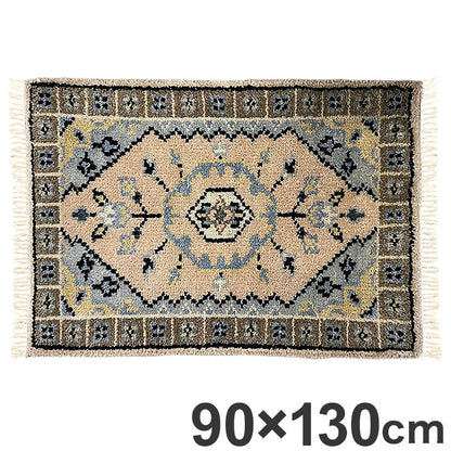 ラグ 90×130cm 花柄 トライバル 部族絨毯風 ウール コットン 天然素材 オールシーズン シンプル おしゃれ 北欧 絨毯 カーペット マット リビングマット 新生活 一人暮らし(代引不可)