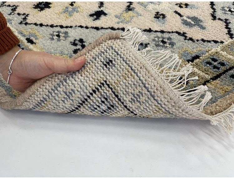 ラグ 90×130cm 花柄 トライバル 部族絨毯風 ウール コットン 天然素材 オールシーズン シンプル おしゃれ 北欧 絨毯 カーペット マット リビングマット 新生活 一人暮らし(代引不可)