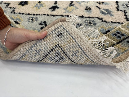 ラグ 90×130cm 花柄 トライバル 部族絨毯風 ウール コットン 天然素材 オールシーズン シンプル おしゃれ 北欧 絨毯 カーペット マット リビングマット 新生活 一人暮らし(代引不可)