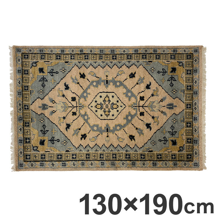 ラグ 130×190cm 花柄 トライバル 部族絨毯風 ウール コットン 天然素材 オールシーズン シンプル おしゃれ 北欧 絨毯 カーペット マット リビングマット 新生活 一人暮らし(代引不可)