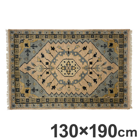 ラグ 130×190cm 花柄 トライバル 部族絨毯風 ウール コットン 天然素材 オールシーズン シンプル おしゃれ 北欧 絨毯 カーペット マット リビングマット 新生活 一人暮らし(代引不可)