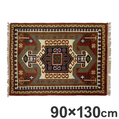 ラグ 90×130cm フラッグ トライバル 部族絨毯風 ウール コットン 天然素材 オールシーズン シンプル おしゃれ 北欧 絨毯 カーペット マット リビングマット 新生活 一人暮らし(代引不可)